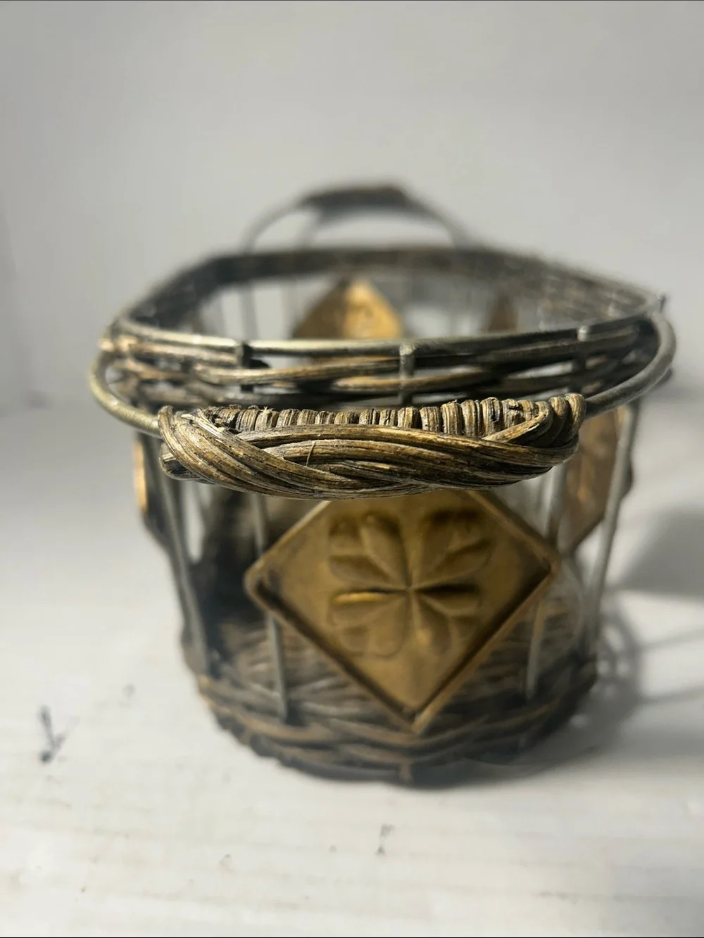 Decorative Brown Wicker Basket with Gold Accents - Home Accents